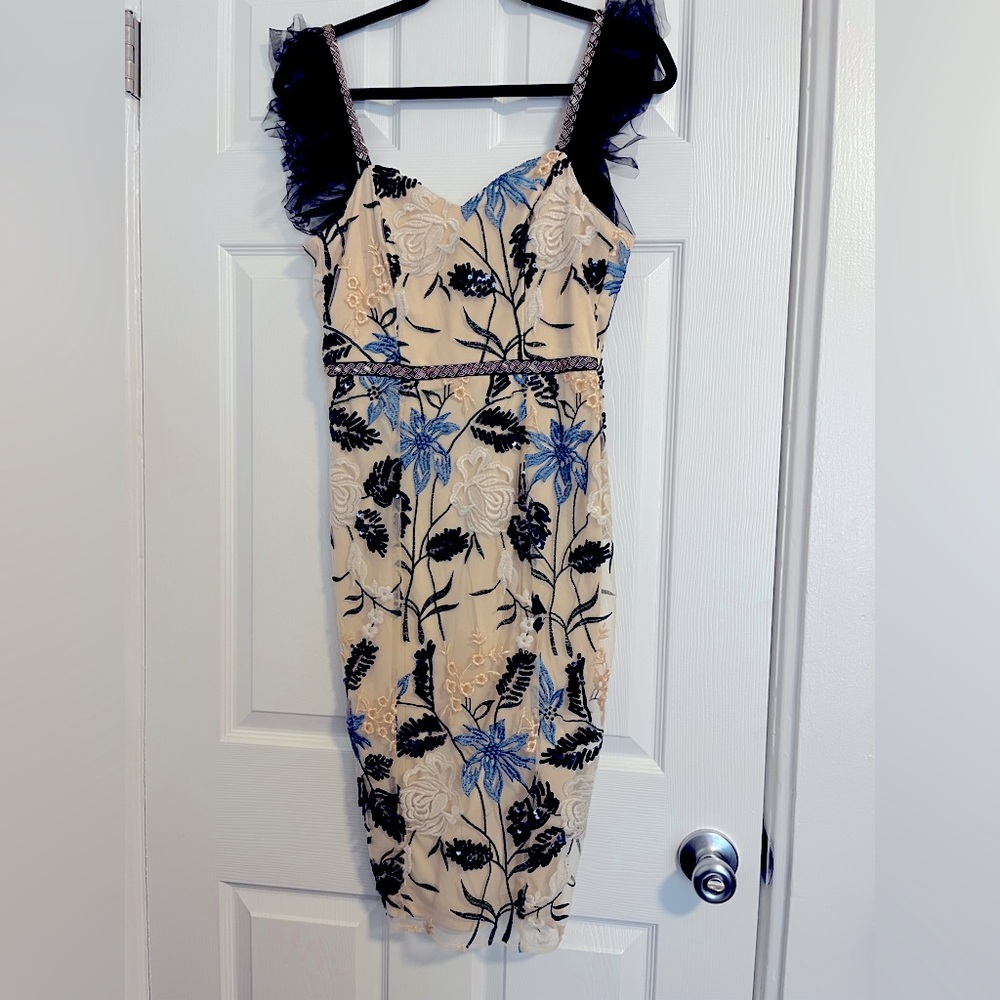 LuLu’s Showstopper Cream Embroidered Sequence MIDI Dress